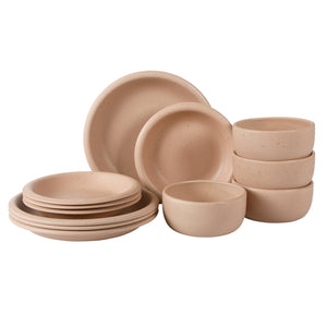 Corsica Clay - 12-Piece Dinnerware Set - Reactive Glaze Stoneware, Prosecco Blush Pink
