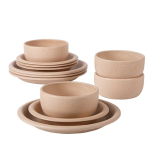 Corsica Clay - 12-Piece Dinnerware Set - Reactive Glaze Stoneware, Prosecco Blush Pink