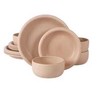 Corsica Clay - 12-Piece Dinnerware Set - Reactive Glaze Stoneware, Prosecco Blush Pink