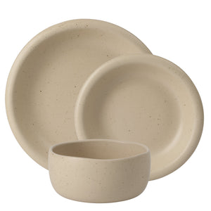 Corsica Clay - 12-Piece Dinnerware Set - Reactive Glaze Stoneware, Cappuccino Cream
