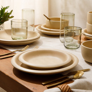 Corsica Clay - 12-Piece Dinnerware Set - Reactive Glaze Stoneware, Cappuccino Cream