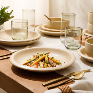 Corsica Clay - 12-Piece Dinnerware Set - Reactive Glaze Stoneware, Cappuccino Cream
