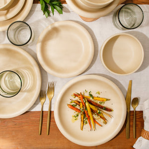 Corsica Clay - 12-Piece Dinnerware Set - Reactive Glaze Stoneware, Cappuccino Cream