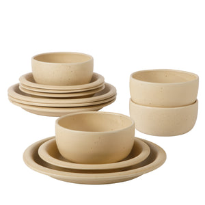 Corsica Clay - 12-Piece Dinnerware Set - Reactive Glaze Stoneware, Cappuccino Cream
