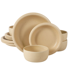 Corsica Clay - 12-Piece Dinnerware Set - Reactive Glaze Stoneware, Cappuccino Cream