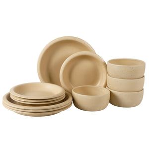 Corsica Clay - 12-Piece Dinnerware Set - Reactive Glaze Stoneware, Cappuccino Cream