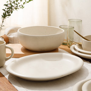 Bloomhouse Corsica Clay 2 Piece Oval Platter and Bowl Serving Set - Sea Salt White