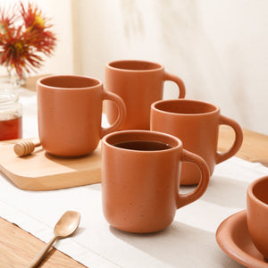 Corsica Clay - 4-Piece Mug Set - Reactive Glaze Stoneware - Burnt Apricot Terracota