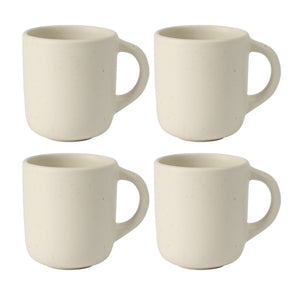 Corsica Clay - 4-Piece Mug Set - Reactive Glaze Stoneware - Sea Salt White
