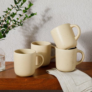 Corsica Clay - 4-Piece Mug Set - Reactive Glaze Stoneware - Cappucino Cream