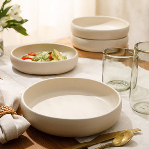 Corsica Clay - 4-Piece Pasta Bowl Set - Reactive Glaze Stoneware, Sea Salt White