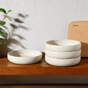 Corsica Clay - 4-Piece Pasta Bowl Set - Reactive Glaze Stoneware, Sea Salt White