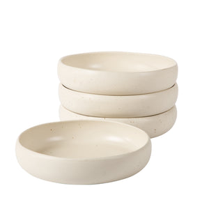 Corsica Clay - 4-Piece Pasta Bowl Set - Reactive Glaze Stoneware, Sea Salt White