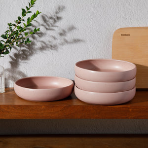 Corsica Clay - 4-Piece Pasta Bowl Set - Reactive Glaze Stoneware, Prosecco Blush Pink