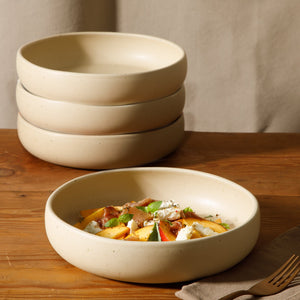 Corsica Clay - 4-Piece Pasta Bowl Set - Reactive Glaze Stoneware, Cappuccino Cream