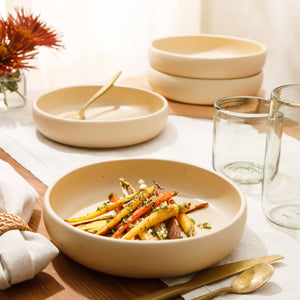 Corsica Clay - 4-Piece Pasta Bowl Set - Reactive Glaze Stoneware, Cappuccino Cream