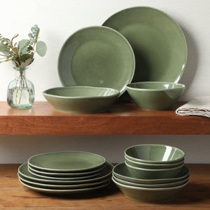 Bloomhouse Montecito Breeze 16 Piece Double Plates and Bowls Stoneware Reactive Glaze Dinnerware Set