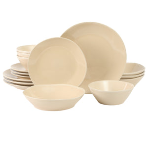 Montecito Breeze - 16-Piece Dinnerware Set for 4 - Reactive Glaze Stoneware, Marble Dawn Cream