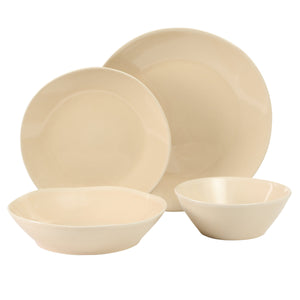Montecito Breeze - 16-Piece Dinnerware Set for 4 - Reactive Glaze Stoneware, Marble Dawn Cream