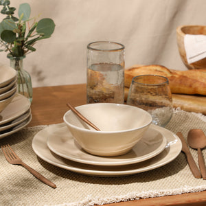 Montecito Breeze - 16-Piece Dinnerware Set for 4 - Reactive Glaze Stoneware, Marble Dawn Cream