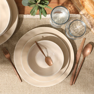 Montecito Breeze - 16-Piece Dinnerware Set for 4 - Reactive Glaze Stoneware, Marble Dawn Cream