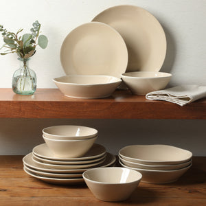 Montecito Breeze - 16-Piece Dinnerware Set for 4 - Reactive Glaze Stoneware, Marble Dawn Cream