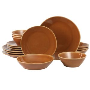 Montecito Breeze - 16-Piece Dinnerware Set for 4 - Reactive Glaze Stoneware, Terracotta Canyon
