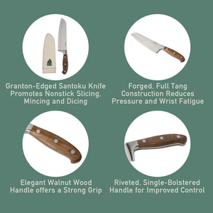 7 Inch Santoku Knife - German Steel with Walnut Wood Forged Handle