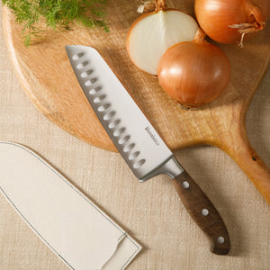 7 Inch Santoku Knife - German Steel, Walnut Wood Handle