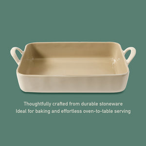 3-Piece 9x13 Inch Ceramic Bakeware Set with Olive Wood Tools - Linen Taupe