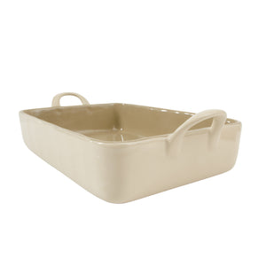3-Piece 9x13 Inch Ceramic Bakeware Set with Olive Wood Tools - Linen Taupe