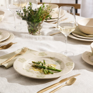 12-Piece Dinnerware Set for 4 - Hand-Painted Portuguese Stoneware - Porto Petals - Green Orchid