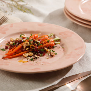 4-Piece 10.8 Inch Dinner Plate Set - Hand-Painted Portuguese Stoneware - Porto Petals - Blush Pink