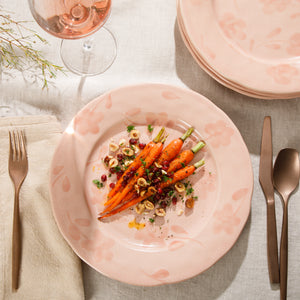 4-Piece 10.8 Inch Dinner Plate Set - Hand-Painted Portuguese Stoneware - Porto Petals - Blush Pink