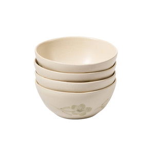 Porto Petals - 4-Piece 6.4 Inch Cereal Bowl Set - Hand-Painted Portuguese Stoneware, Green Orchid