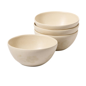 Porto Petals - 4-Piece 6.4 Inch Cereal Bowl Set - Hand-Painted Portuguese Stoneware, Lily Cream