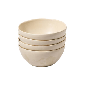Porto Petals - 4-Piece 6.4 Inch Cereal Bowl Set - Hand-Painted Portuguese Stoneware - Lily Cream