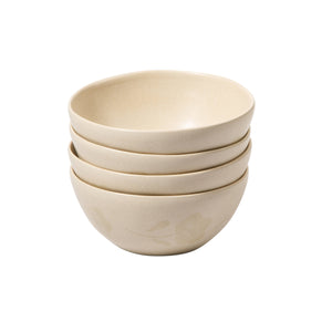 Porto Petals - 4-Piece 6.4 Inch Cereal Bowl Set - Hand-Painted Portuguese Stoneware, Lily Cream