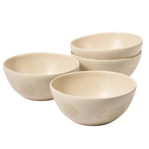 Porto Petals - 4-Piece 6.4 Inch Cereal Bowl Set - Hand-Painted Portuguese Stoneware - Lily Cream