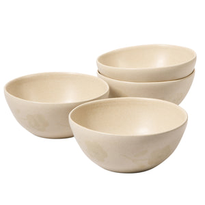 Porto Petals - 4-Piece 6.4 Inch Cereal Bowl Set - Hand-Painted Portuguese Stoneware, Lily Cream