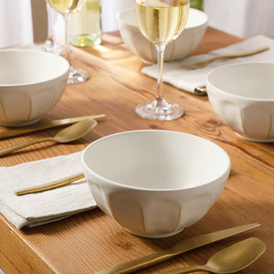 Yuelu Bloom - 4-Piece 6.4 Inch Cereal Bowl Set - Scallop-Embossed Stoneware