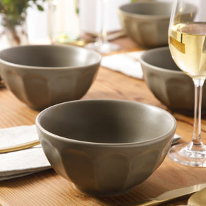Yuelu Bloom - 4-Piece 6.4 Inch Cereal Bowl Set - Scallop-Embossed Stoneware