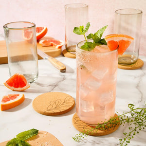 Bloomhouse Sayulita Spring 8 Piece Hand Made 21 oz Jadeite Colored Glass Tumbler Set w/ Coasters