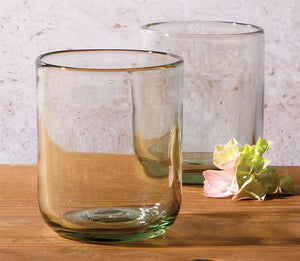 Bloomhouse Sayulita Spring 8 Piece Hand Made 16 oz Jadeite Colored Glass Double Old Fashioned Set w/ Coasters