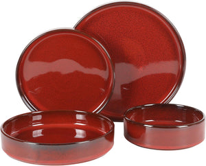 Bloomhouse Santorini Mist 16 Piece Double Bowl Terracotta Reactive Glaze Plates and Bowls Dinnerware Set
