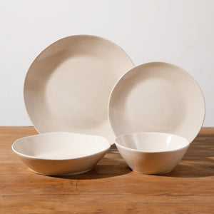 Montecito Breeze - 16-Piece Dinnerware Set for 4 - Reactive Glaze Stoneware, Marble Dawn Cream