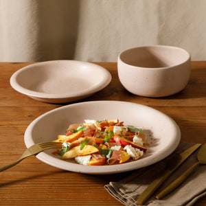 Corsica Clay - 12-Piece Dinnerware Set - Reactive Glaze Stoneware - Prosecco Blush Pink