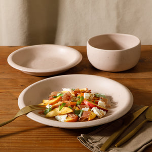 Corsica Clay - 12-Piece Dinnerware Set - Reactive Glaze Stoneware, Prosecco Blush Pink