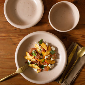 Corsica Clay - 12-Piece Dinnerware Set - Reactive Glaze Stoneware, Prosecco Blush Pink