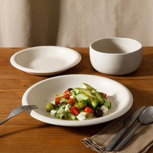 Corsica Clay - 12-Piece Dinnerware Set - Reactive Glaze Stoneware, Sea Salt White